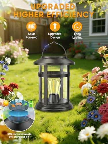 Solar Lantern Outdoor Waterproof, 4 Pack Bright Hanging Solar Lights for Outside Decorative, Upgraded Solar Powered Lanterns LED Lighting for Garden Patio Porch Decor Gifts (Warm Light) - Image 4