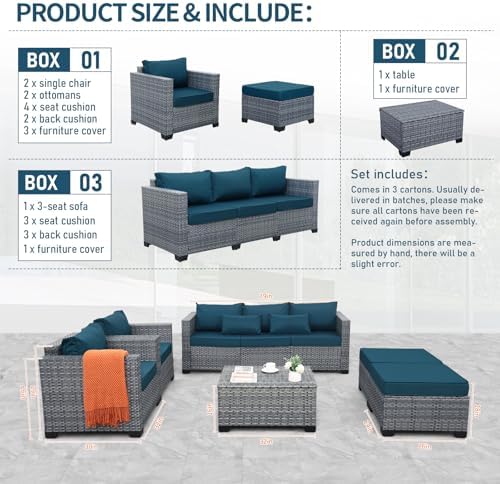 Lviden 6 Pieces Wicker Patio Furniture Sets Outdoor Conversation Set HDPE Rattan Sectional Sofa Couch with Storage Table and Non-Slip Cushions, Peacock Blue - Image 4