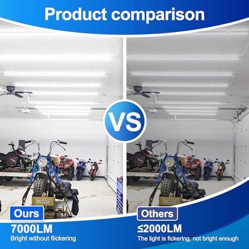 XLNYUUI Led Shop Lights,4FT LED Light 50W 6500K 7000LM Led Daylight,Garage Light Linkable Clear Cover Integrated V-Shape for Garage Warehouse Workbench Workshop(8-Pack) - Image 4
