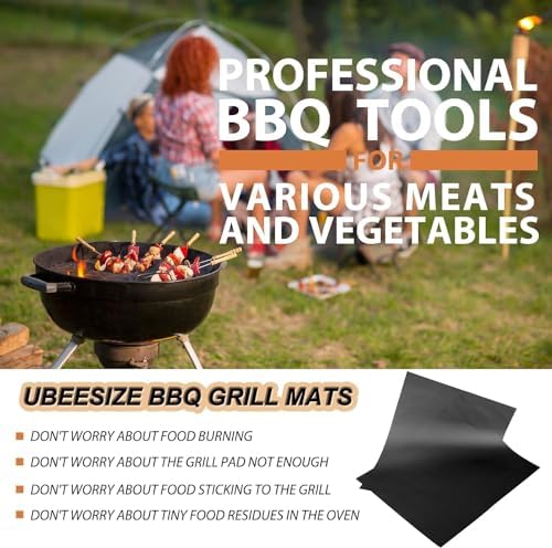 UBeesize 7-Pack Black Grill Mats, Non-Stick Reusable BBQ Grilling Cook Mats - Image 2