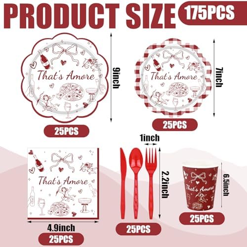 Zubebe 175 Pcs Thats Amore Bridal Shower Party Plates Napkins Cups Set - Image 2