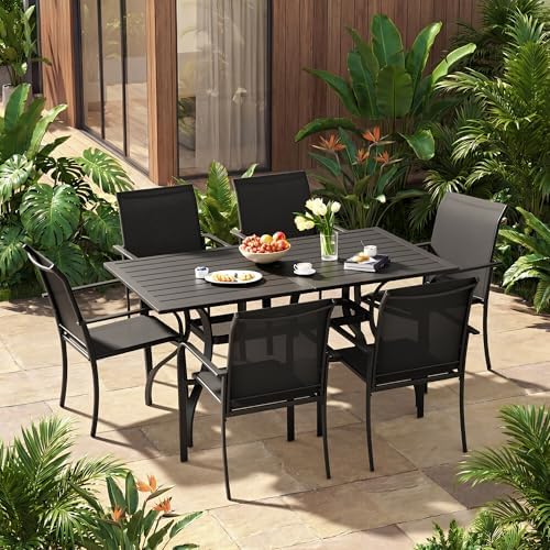 Incbruce 7 Pcs Patio Dining Set with Textilene Chairs and Rectangle Table (Black) - Image 2