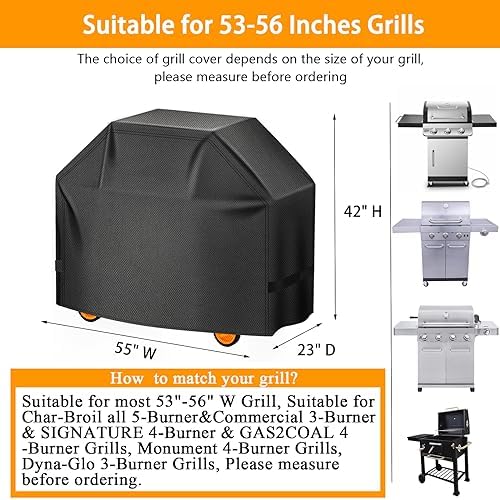 Grill Cover 55inch 600D 4.2LB Heavy Duty BBQ Gas Grill Cover for Outdoor Outside, Waterproof, Anti-UV Material for Char-Broil, Monument, Dyna-Glo (SKZ) - Image 2