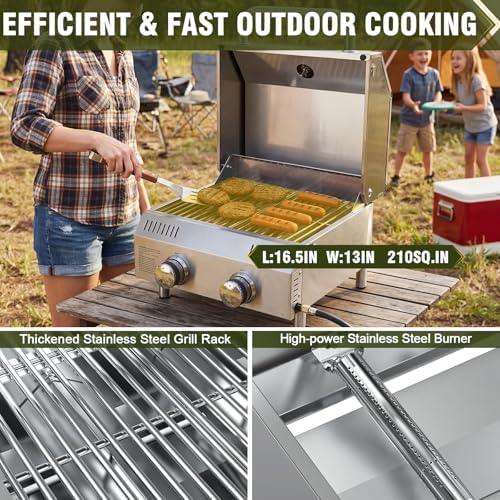 Bestfire Tabletop 2-Burner Gas Grill, 20,000 BTU Stainless Steel Portable Propane Grill, Removable Legs, Push-Button Ignition, Thermometer, for Outdoor Patio, Camping, Tailgating & RV - Image 6