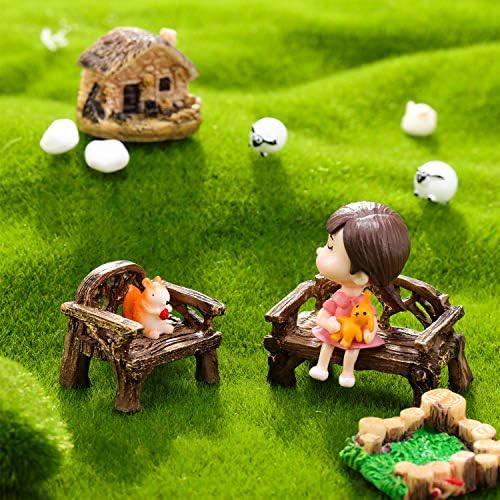 Skylety 12 Pieces Garden Furniture Ornaments Miniature Table and Chairs Set Village Micro Resin Bench Chair for Fairy Garden Accessories Home Micro Landscape Decor(Vintage Style) - Image 4