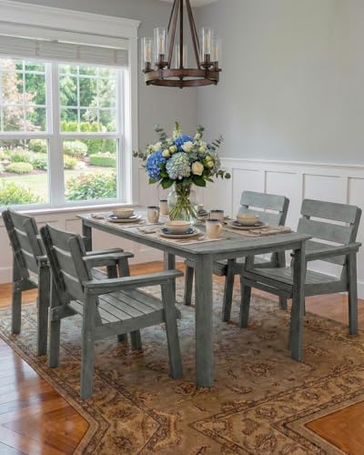 HIPS Patio Dining Table with Umbrella Hole Table, Gray - Image 7