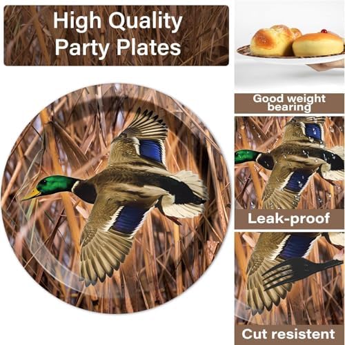Naozinebi Mallard Duck Party Plates Napkins Hunting Dinnerware Mallard Duck Theme Birthday Party Tableware Set Disposable Forks Dessert Supplies for Hunting Birthday Supplies Serve 24 - Image 3