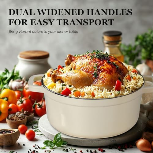 Overmont Enameled Cast Iron Dutch Oven - 5QT Pot with Lid Recipe Potholders - Image 3