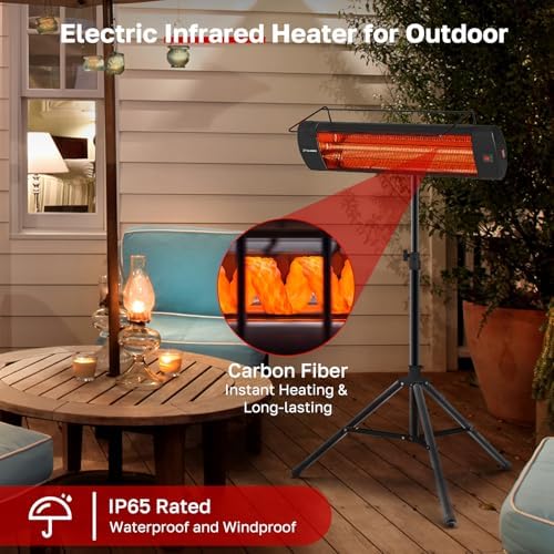 ThermoMate Infared Patio Heater for Outdoor with Tripod, Electric 1500W IP65 Waterproof with Remote, 3 Heating Levels & 24H Timer for Restaurant Backyard, Plug-in 120V Black - Image 3