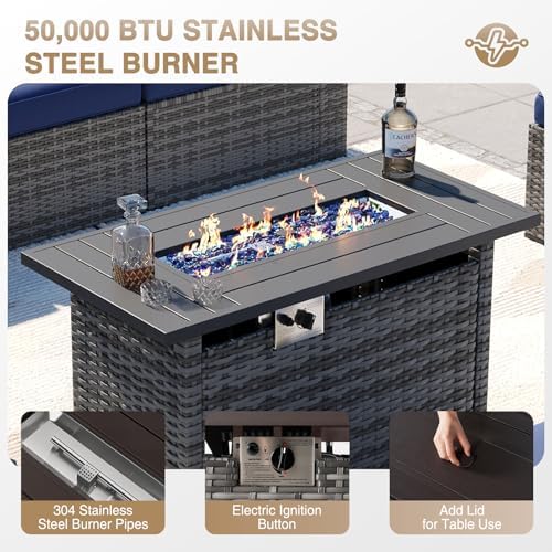 Aoxun Patio Furniture Sets, 12-Piece Outdoor Patio Furniture with 44'' Propane Gas Firepit Table, Wicker Outdoor Conversation Set Sectional Sofa for Backyard, Poolside, Garden - Image 3