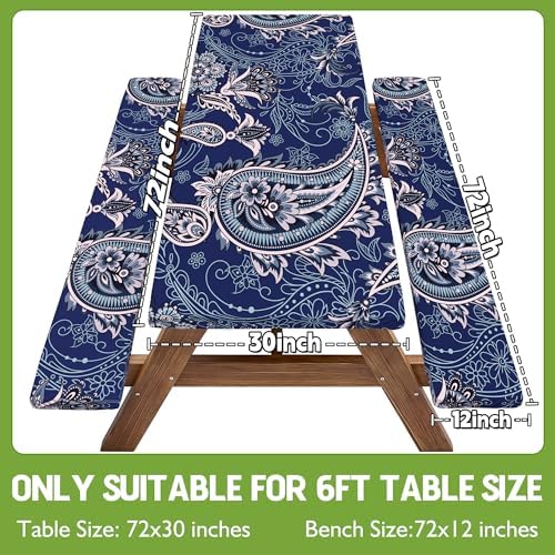 Picnic Table Cover with Bench Covers Waterproof Elastic Rectangle Reusable Folding Tablecloth Manteles Mantelería Camping Essentials Rv Car Travel Supplies Table Cloth Outdoor Road Trip Camper Gifts - Image 2