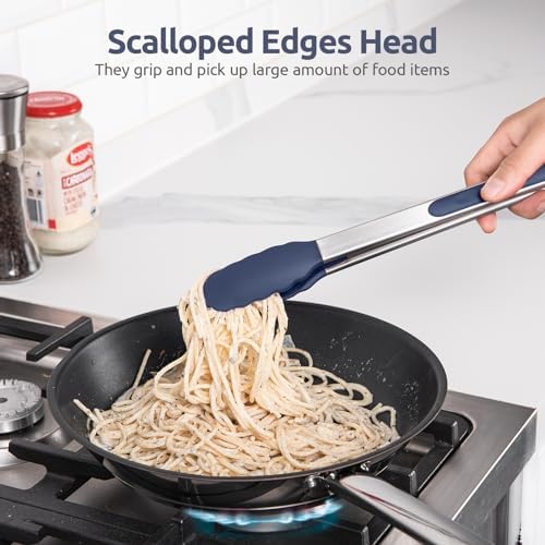U-Taste Kitchen Tongs for Cooking, 600ºF Heat-Resistant, 3Pcs/Midnight Blue - Image 4