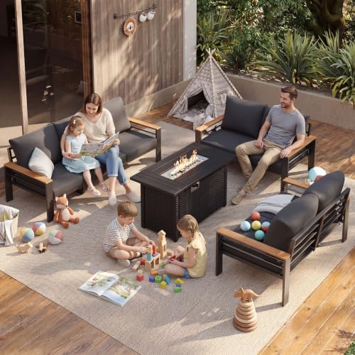 Aoxun Patio Furniture Set, Aluminum Outdoor Furniture with Fire Pit Table - Image 2