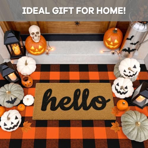 IOHOUZE Fall Buffalo Plaid Outdoor Rug 3x5, Washable, Black Orange - Image 2