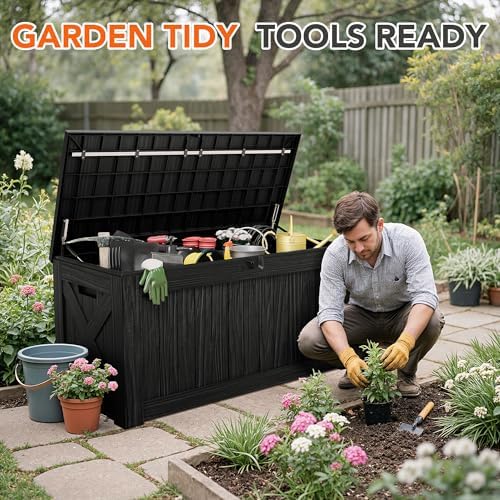 130 Gallon Deck Box Outdoor Indoor Waterproof Storage Box, Black - Image 3