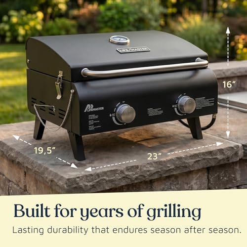 Black Portable Gas Grill, Dual 10,000 BTU Burners, 275 Sq.In Cooking Space, Push-to-Start Ignition, Wind-Proof Lid with Built-in Thermometer, Perfect for Camping Tailgates & Backyard BBQ Cookouts - Image 2