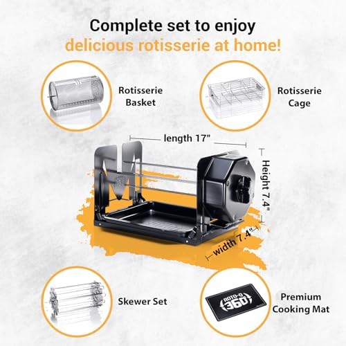 ROTO-Q 360 Family Rotisserie Kit – Non-Electric Wind-Up Spit Roaster with Basket, Flat Cage, Skewer Set & Mat for Grill, Oven, Smoker, Portable BBQ Cooking, Tailgating, or Camping Use - Image 2