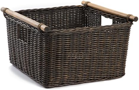The Basket Lady Deep Pole Handle Wicker Storage Basket XL Walnut Brown by TheBasketLady