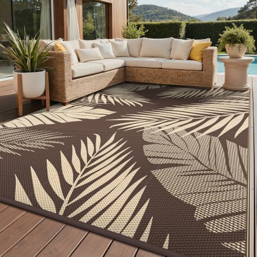 GENIMO Outdoor Rug, Waterproof Plastic Rugs for Patio, 9'x12' Coffee Beige by GENIMO