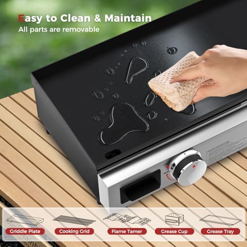 CAMPLUX Propane Tabletop Grill Griddle 2-in-1, Non-Stick Flat Top Griddle with Ceramic Coated 19,000 BTU, 23-Inch Gas Grill for RV, Camping, Tailgating, and Outdoor GG302S - Image 5