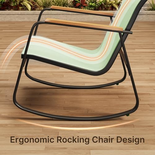Ahomly 4-Piece Textilene Outdoor Patio Furniture Set Rocking Bistro, Green - Image 3