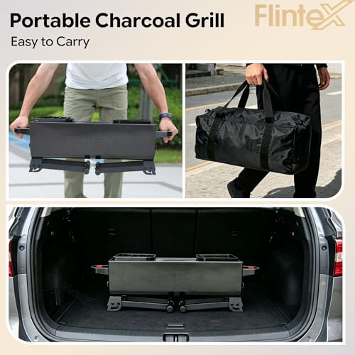 Flintex Portable Dual Zone Rotisserie & Grill, Charcoal Grill, Foldable - Image 3