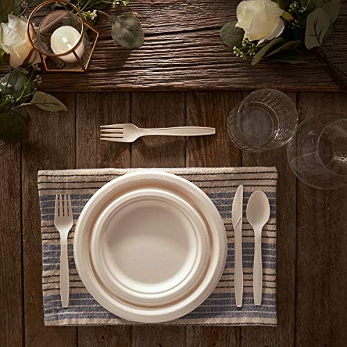 250 Piece Biodegradable Paper Plates Set (EXTRA LONG UTENSILS), Disposable Dinnerware Set, Eco Friendly Compostable Plates & Utensil include Plates, Forks, Knives and Spoons for Party - Image 5