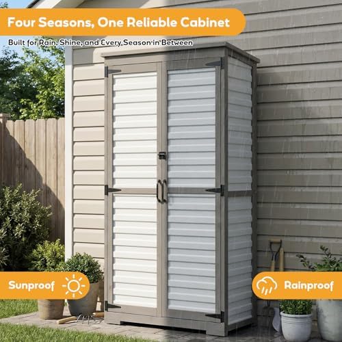 Outdoor Storage Cabinet, Wood & Plastic Garden Shed with Adjustable Shelves - Image 7