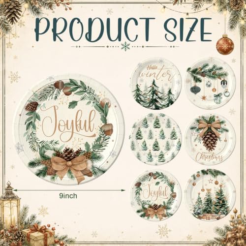 Rtteri 100 Pcs Christmas Paper Plates Disposable 9 Inch Winter Dinner Plate - Image 3