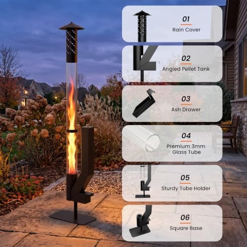 62 Inches Wood Pellet Patio Heater, Outdoor Fire Pit with Glass Tube - Image 5