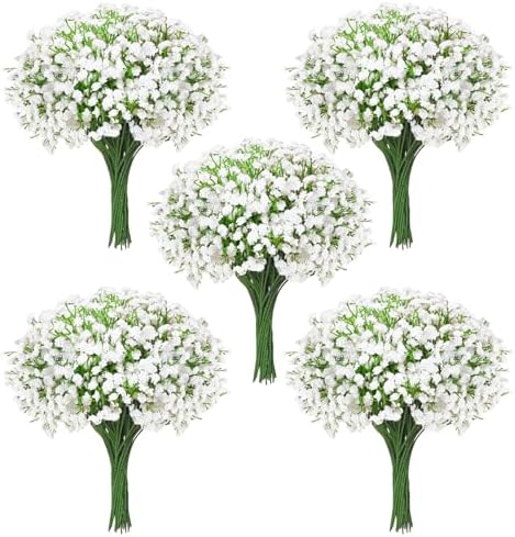100Pcs Babys Breath Artificial Flowers-Gypsophila Babys Breath Flowers Artificial Bulk-White Real Touch Fake Flowers for Wedding Home Garden Decor by Cherica