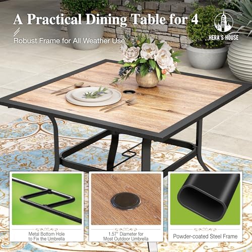 HERA'S HOUSE Patio Dining Set for 4, Wood-Look Metal Table, Blue Chair - Image 5