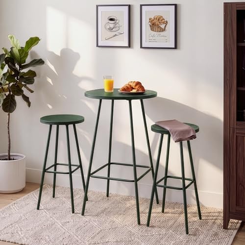 Best Choice Products 3-Piece Patio Dining Set, Bar Height, Outdoor Bistro Set, Outdoor Round Bar Table w/ 2 Bar Stools, Steel - Dark Green - Image 3