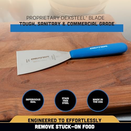 Dexter Russell 19603H Griddle Scraper, 12-1/2" Overall Length with 3" Stiff Stainless Steel Blade, Textured Polypropylene Blue Handle, Heat Resistant up to 500°, Flat Top Tool, Made in USA - Image 3
