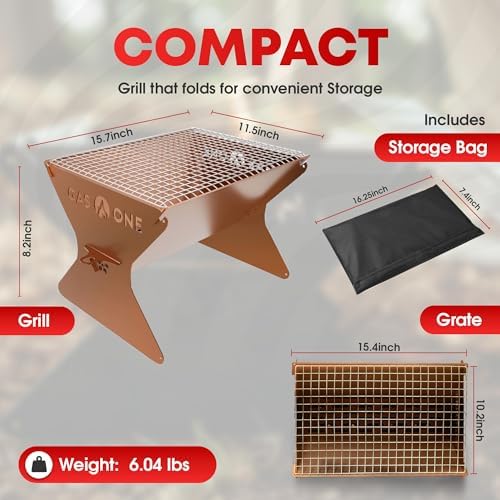 GasOne 15” Portable Charcoal Grill – Foldable BBQ Grill – Camping Grills for Backyard, Bonfire, Patio – Heavy-Duty Portable Fire Pit – Camp Cooking Gear, Brown - Image 2