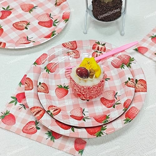 CHANGZHONG 80 Pieces Strawberry Paper Plates Napkins Tableware - Image 4