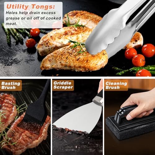 N NOBLE FAMILY 27 PCS Griddle Accessories Kit, Flat Top Grill Accessories Set for Camping, Professional Griddle Spatula Set with Melting Dome, Burger Press for Outdoor BBQ Teppanyaki - Image 7