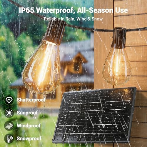 50FT Solar String Lights Outdoor, 18+1LED Shatterproof Bulbs with Remote & USB Port, Waterproof 3 Modes Dimmable Solar Lights for Backyard, Patio, Camping - Image 2