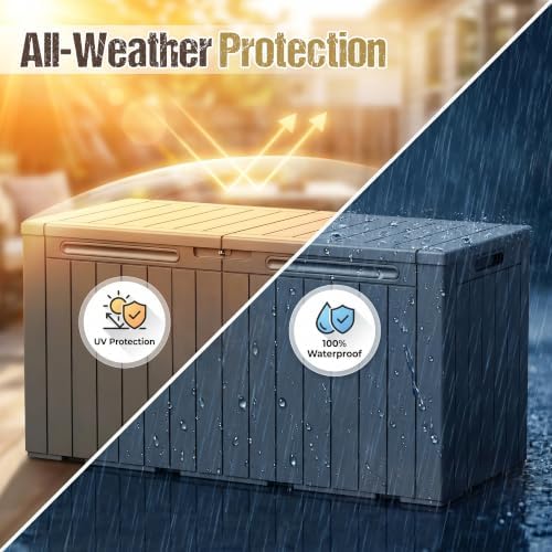 110 Gallon Deck Box Outdoor Indoor Waterproof Storage Box, Gray - Image 5