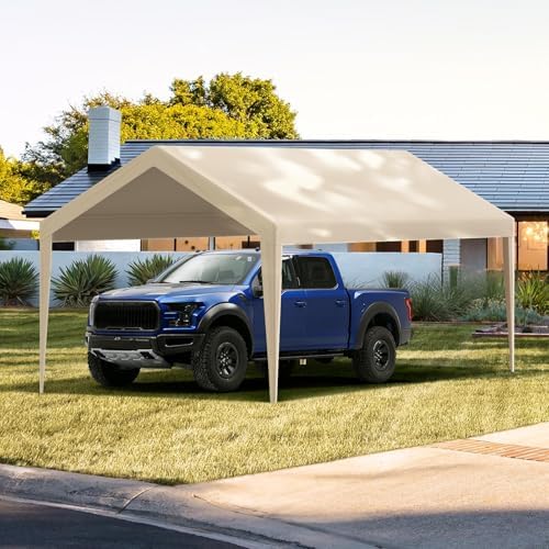 VEVOR Carport Replacement Canopy Cover 10 x 20 ft, Garage Top Tent Shelter Tarp Heavy-Duty Waterproof & UV Protected, Easy Installation with Ball Bungees,Beige (Only Top Cover, Frame Not Include) by VEVOR
