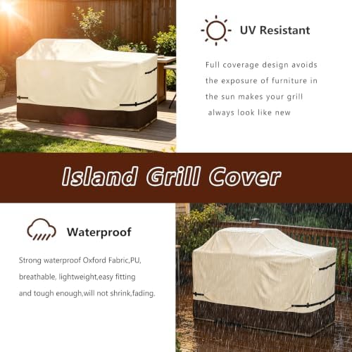86 Inch Island Grill Cover - 600D Heavy Duty Waterproof All Weather Protection Extra Large Grill Covers,Island with Left/Right Grill Head,Grill Cover for Outdoor Grill, BBQ Cover(Beige&Brown) - Image 6
