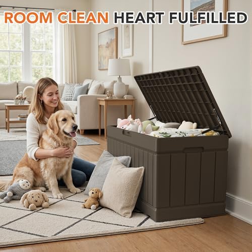 78 Gallon Deck Box Outdoor Indoor Waterproof Storage Box, Brown - Image 5
