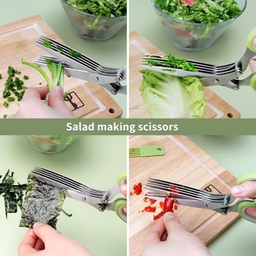 Upgraded Herb Scissors, Effortless Herb Shears Cutter Tool with Sharp Stainless Steel Blades for Fresh Herbs, Must-Have Kitchen & Cooking Gadget, (Green) - Image 3