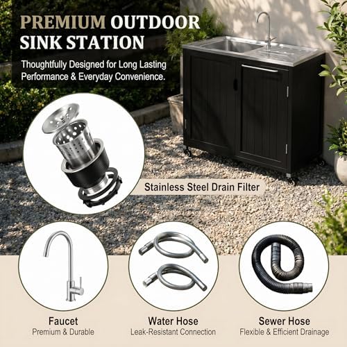 40-Inch Outdoor Grill Cart with Sink, BBQ Prep Station with Storage Cabinet - Image 5