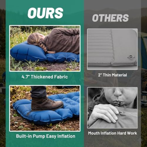 Overmont Ultralight Camping Sleeping Pad with Pillow, Built-in Foot Pump - Image 6