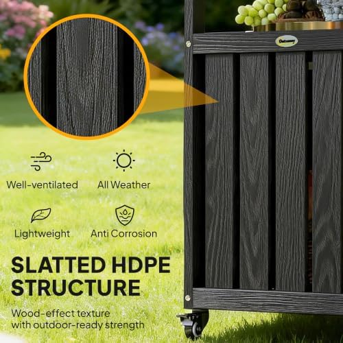 Outsunny Outdoor Bar Cart with Storage Cabinet Kitchen Island Black - Image 5