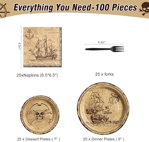 100 Pcs Disposable Pirate Tableware Set for 25 Guests - Image 2