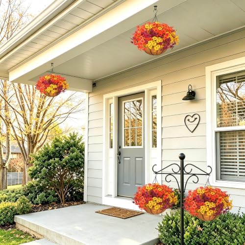2 Set Artificial Fall Hanging Flower Baskets for Outdoor Autumn Decor - Image 2