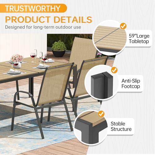 PIZZELLO 5-Piece Outdoor Dining Set w/ 60" Outdoor Table and 4 Chairs - Image 5