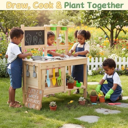 Ktaxon Outdoor Mud Kitchen for Kids, Wooden Play Kitchen Set with Sink - Image 6